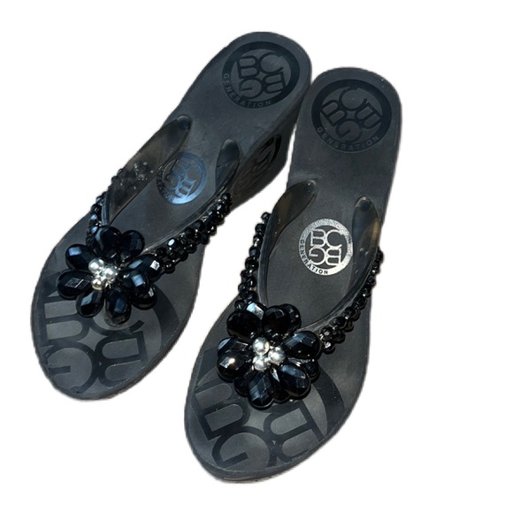 BCBG Flip Flop Wedges with Beaded Floral Accent - Picture 3 of 6